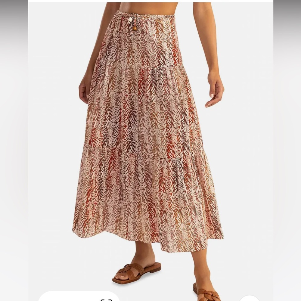 SHOSHANNA $495 Safari Stripe Tiered Cotton Midi-Skirt In Amber Multi - Picture 5 of 12